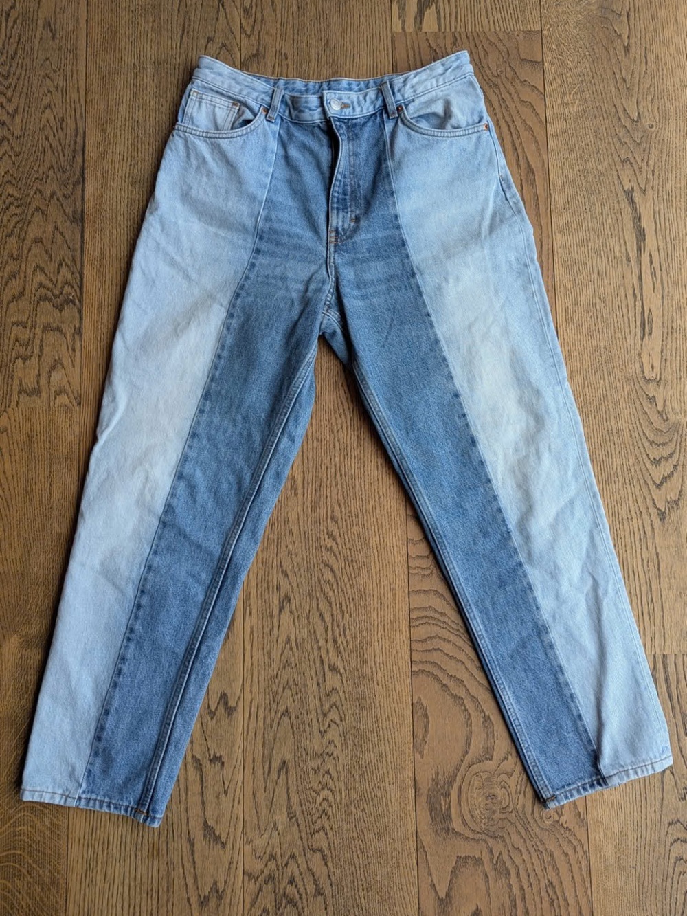Monki Two-Tone Light & Dark Blue Straight Jeans